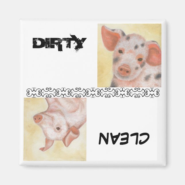 Clean och Dirty Piggie Dishwasher Magnet (Framsidan)