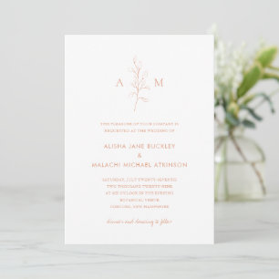 Clean Peach Botanical Elegant bröllop Inbjudningar