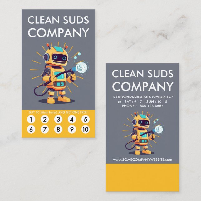 Clean Suds Wash Loyalty Punch Card Lojalitetskort (Fram/baksida)