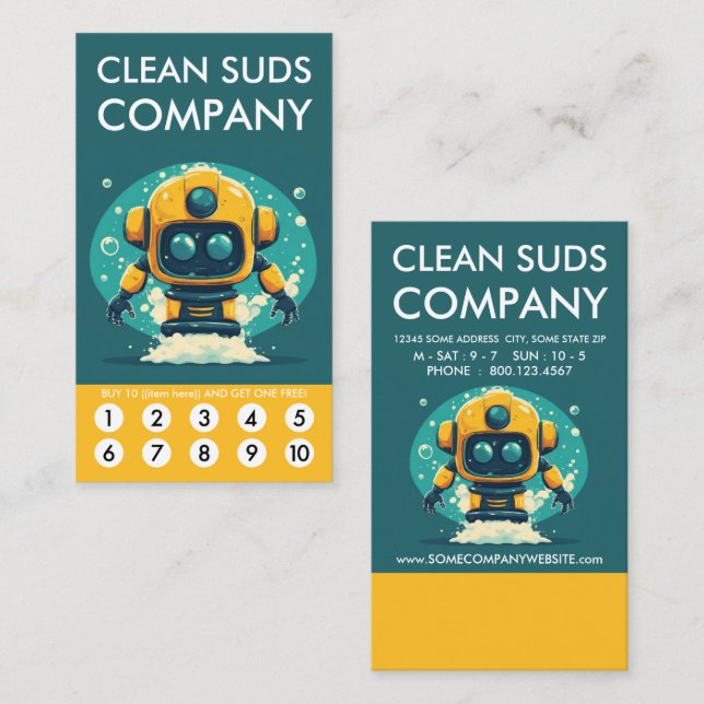 Clean Suds Wash Loyalty Punch Card Lojalitetskort (Fram/baksida)