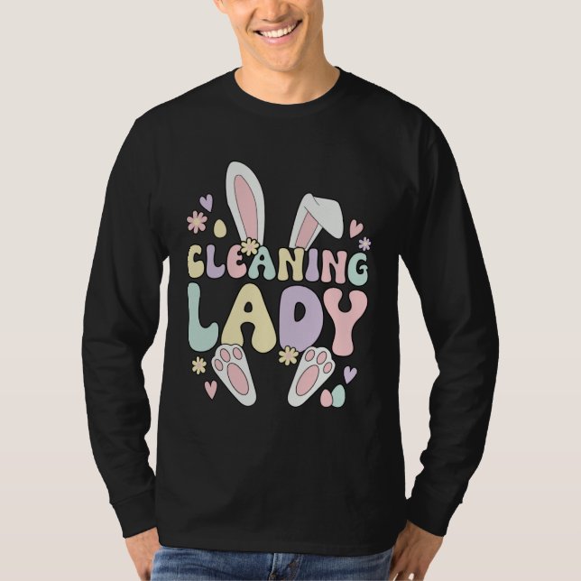 Cleaning Lady Easter Bunny Housekeeping Easter Day T Shirt (Framsida)