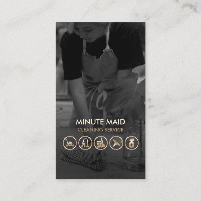 Cleaning Service Faux Gold Icons Cleaner Visitkort (Framsida)