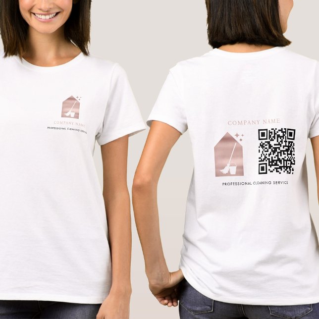 Cleaning Service Rose Gold Logo QR Code White T Shirt (Cleaning Service Rose Gold Logo QR Code White T-Shirt)
