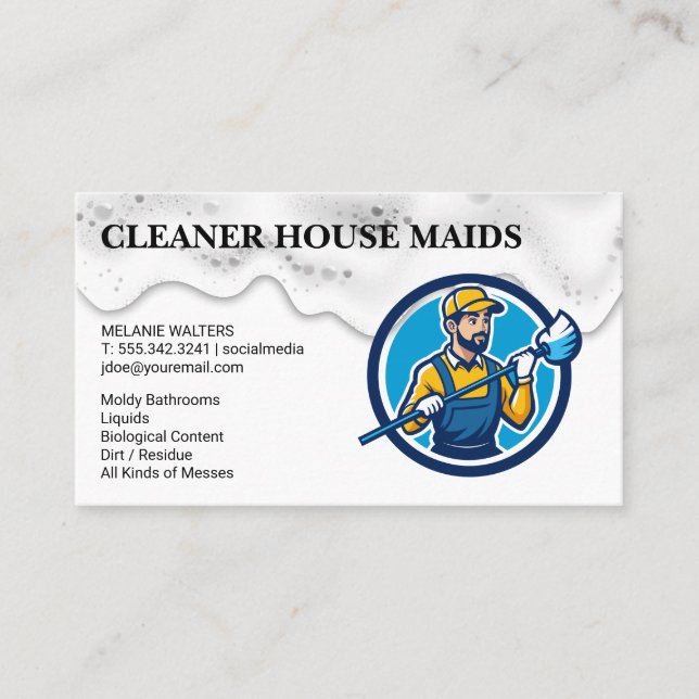 Cleaning Services | Janitor Holding Mop Visitkort (Framsida)