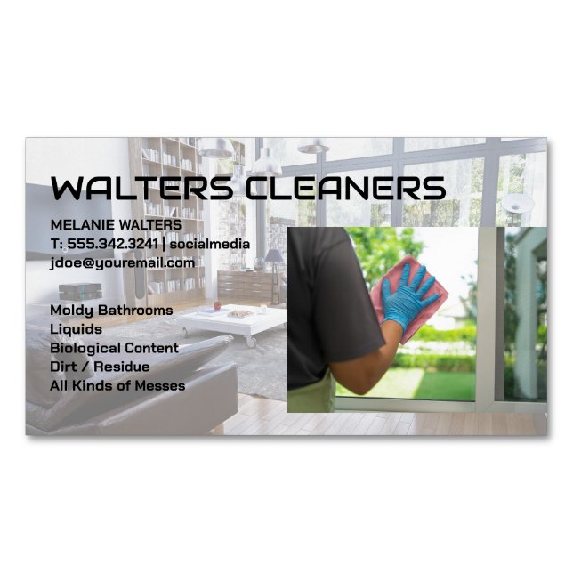 Cleaning Services Logo | Maid Washing Window Magnetiska Visitkort (Framsida)