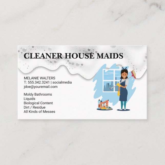 Cleaning Services | Maid with Broom Visitkort (Framsida)