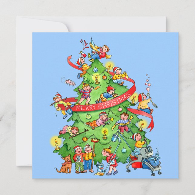 Cleaning The Christmas Tree Holidays Greeting Card Julkort (Framsida)