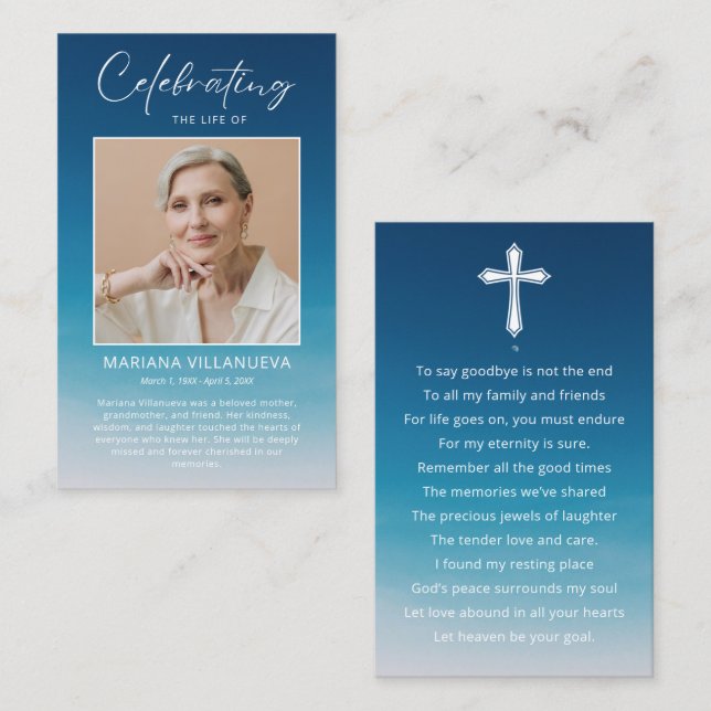 Clear Blue Sky Prayer Photo Sympathy Cards Visitkort (Fram/baksida)