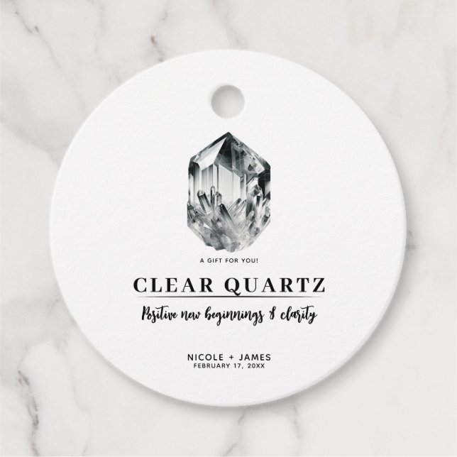 Clear Quartz Crystal Början & Clarity Bröllop Gåvor Etiketter (Framsida)