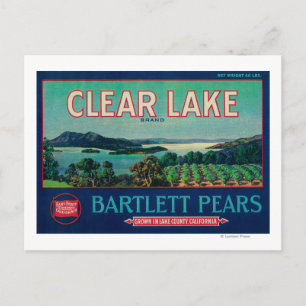 Clear Sjö Pear Låda LabelLake County, CA Vykort