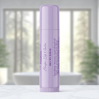 Clear with purple text lip balm tube label fyrkantigt klistermärke