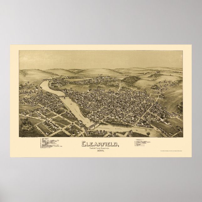 Clearfield, PA Panoramic Karta - 1895 Poster (Framsidan)