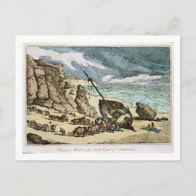 Clearing av ett vrak på Cornwall Kusten, f Vykort (Framsida)