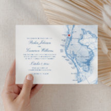 Clearwater Beach FL Karta Elegant Blue Bröllop