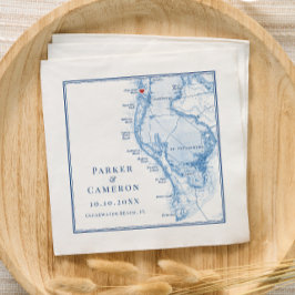 Clearwater Beach FL Karta Elegant Navy Blue Bröllo Pappersservett