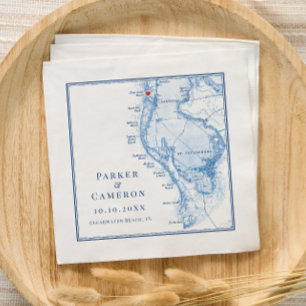 Clearwater Beach FL Karta Elegant Navy Blue Bröllo Pappersservett
