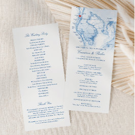 Clearwater Beach FL Karta Elegant Navy Blue Bröllo Program
