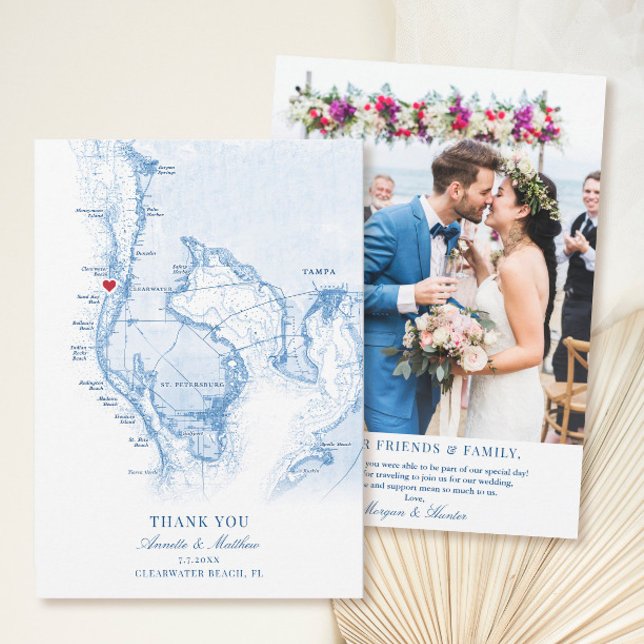 Clearwater Beach Florida Bröllop Flat Tack Kort (These Clearwater Beach Thank You cards are perfect for your Tampa Bay destination wedding)