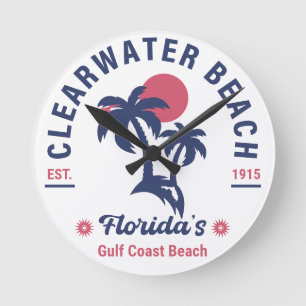 Clearwater Beach Florida Handflatan Träd Souvenirs Rund Klocka