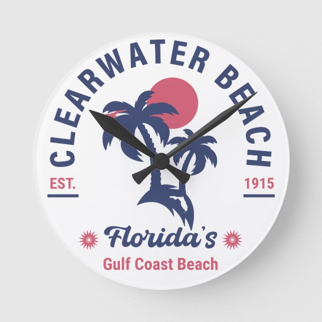 Clearwater Beach Florida Handflatan Träd Souvenirs Rund Klocka (Framsida)
