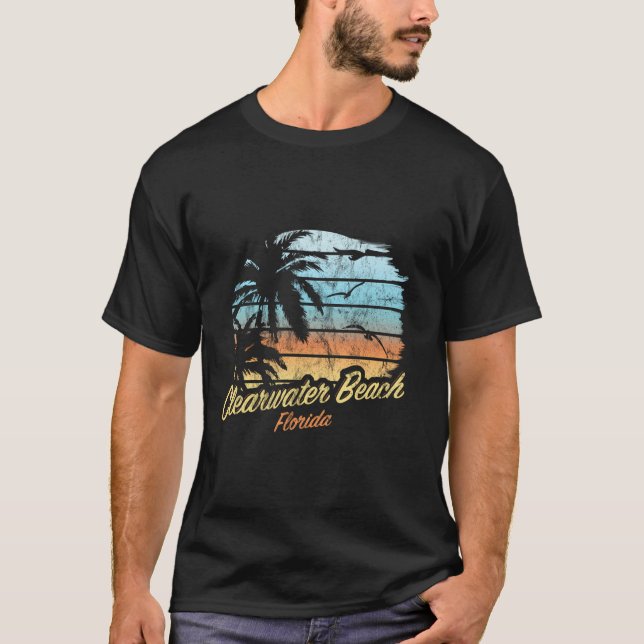 Clearwater Beach Florida - Handflatan Träd Sunset  T Shirt (Framsida)