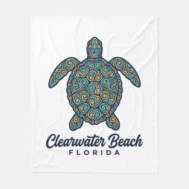 Clearwater Beach Florida Havssköldpadda Vektor Des Fleecefilt (Framsidan)