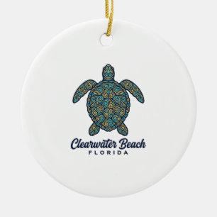 Clearwater Beach Florida Havssköldpadda Vektor Des Julgransprydnad Keramik