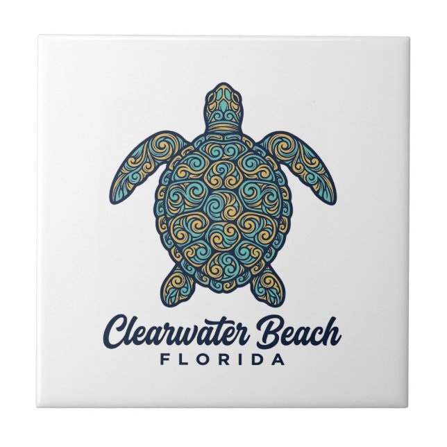 Clearwater Beach Florida Havssköldpadda Vektor Des Kakelplatta (Framsidan)