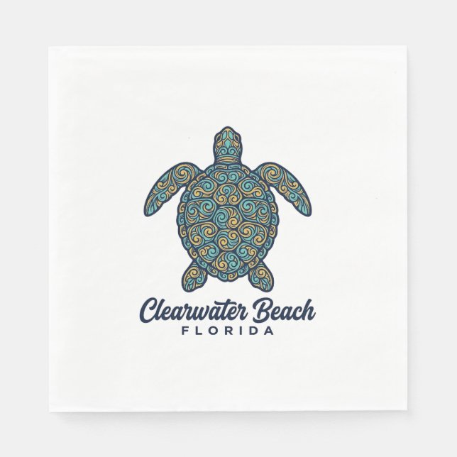 Clearwater Beach Florida Havssköldpadda Vektor Des Pappersservett (Framsidan)