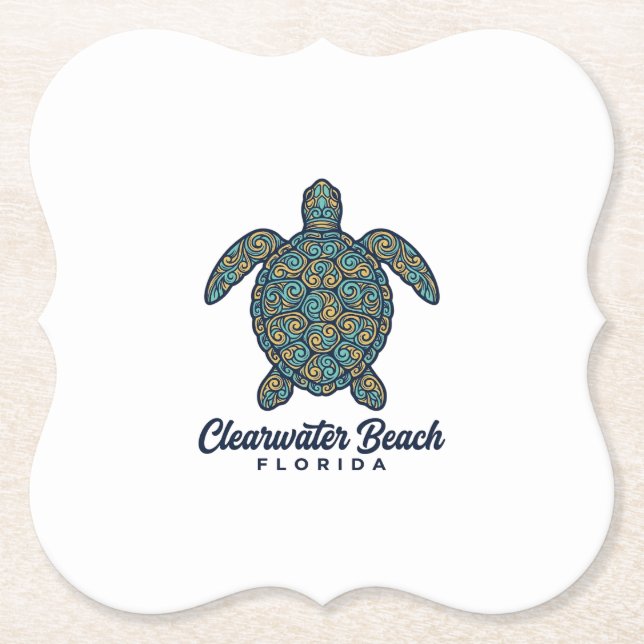 Clearwater Beach Florida Havssköldpadda Vektor Des Underlägg Papper (Framsida)