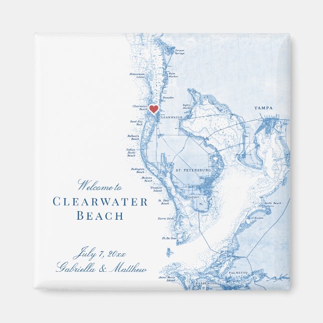 Clearwater Beach Florida Karta bröllopsfavor Magne Magnet (Framsidan)