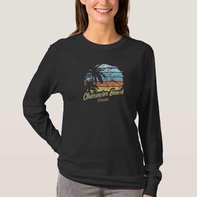 Clearwater Beach Florida  Palmkrona & Solnedgång D T Shirt (Framsida)