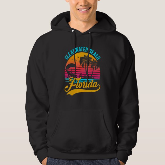 Clearwater Beach Florida Palmträd Ö Retro Su Hoodie (Framsida)