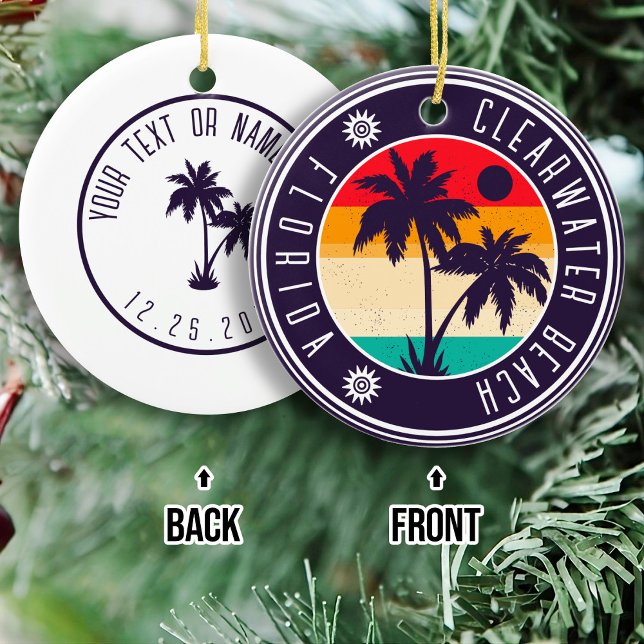 Clearwater Beach Florida Retro Handflatan Träd 80- Julgransprydnad Keramik (Skapare uppladdad)
