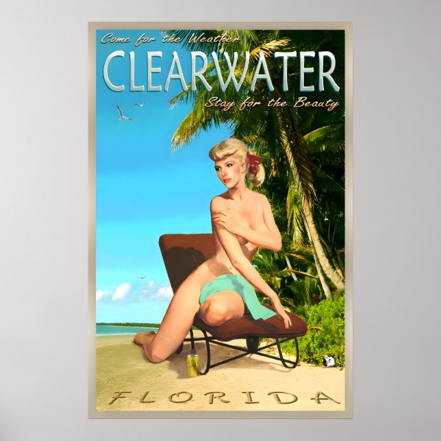 Clearwater Beach Florida Retro Resa Affisch Pin (Framsidan)