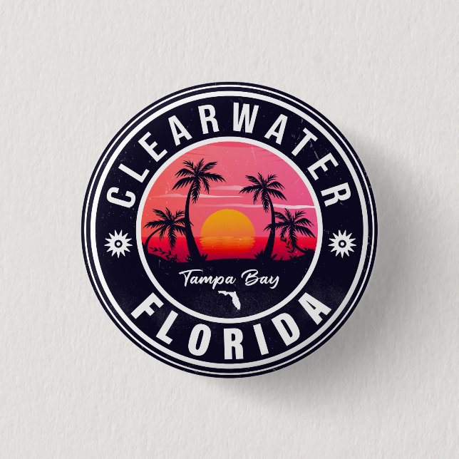 Clearwater Beach Florida Retro Sunset Souvenirs Knapp (Framsida)