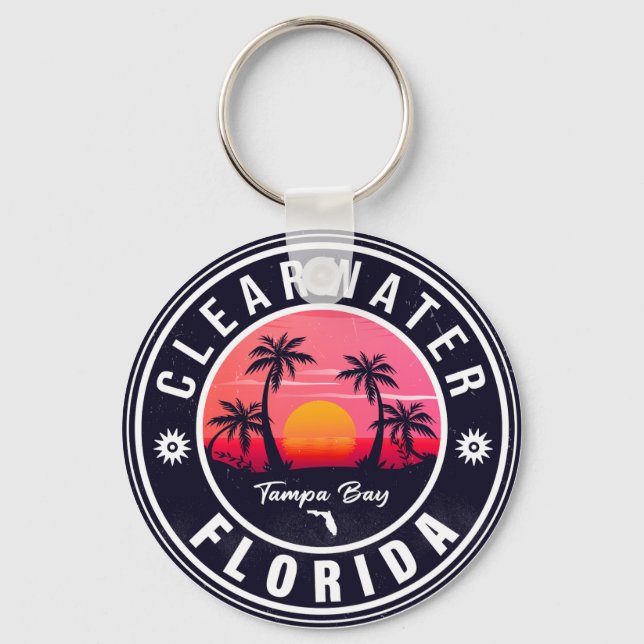 Clearwater Beach Florida Retro Sunset Souvenirs Nyckelring (Framsida)