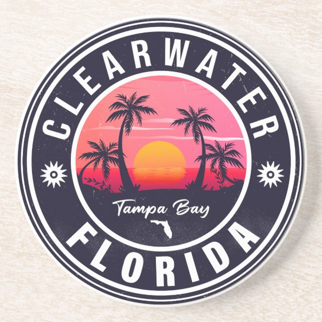 Clearwater Beach Florida Retro Sunset Souvenirs Underlägg (Framsidan)