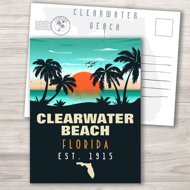 Clearwater Beach Florida Retro Sunset Souvenirs Vykort (Skapare uppladdad)