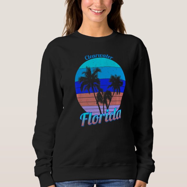 Clearwater Beach Florida Retro Tropical Handflatan T Shirt (Framsida)