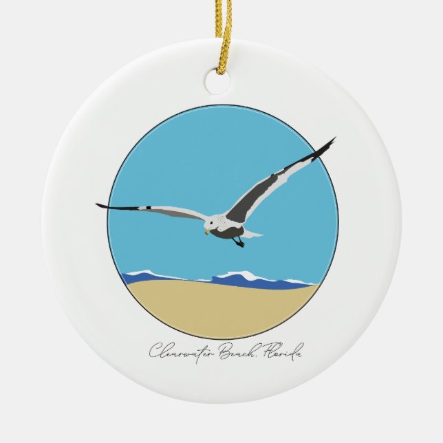 Clearwater Beach, Florida Sea Gull över Beach Julgransprydnad Keramik (Framsidan)