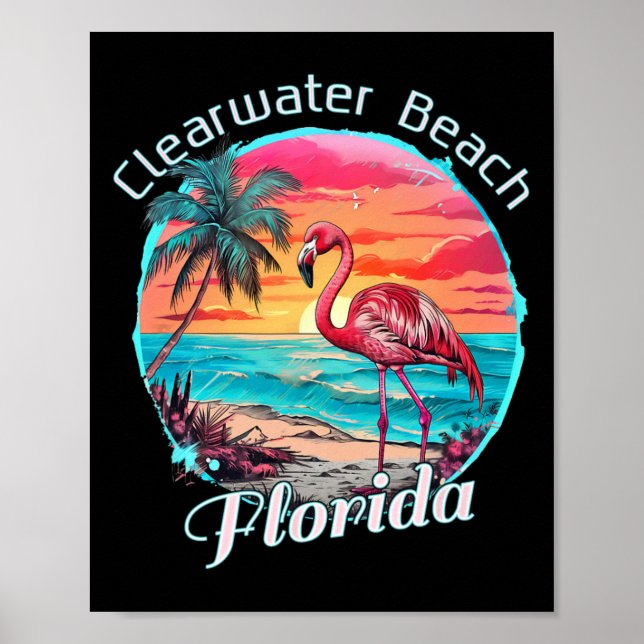 Clearwater Beach Florida Strand Flamingo Tropisk S Poster (Framsidan)
