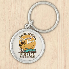 ClearWater Beach Florida Summer Time Rund Silverfärgad Nyckelring
