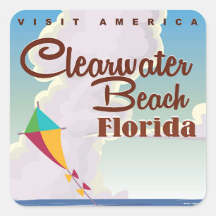 Clearwater Beach, Florida vintage reseaffisch Fyrkantigt Klistermärke