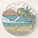 Clearwater Beach Florida Vintage Underlägg<br><div class="desc">Clearwater Beach hand plockade illustration med bergen och oceanen vågar i bakgrunden. Perfekt för alla som kärlek att besöka Clearwater Beach.</div>
