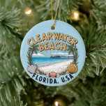 Clearwater Beach Retro Vignette Julgransprydnad Keramik<br><div class="desc">Laddning runt helgdag prydnadsföremål med en stil-vinjett av Clearwater Beach,  FL-vattenfronten. Lägg till egna speciella meddelanden på baksidan. Finns på en rad olika kläder och tillbehör.</div>