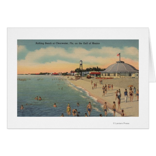 Clearwater, FL - Swimmers & Sunbathers på Beach Hälsningskort (Framsidan Horizontal)