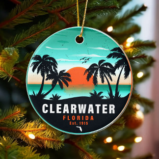Clearwater Florida Beach Retro Sunset Souvenirs Julgransprydnad Keramik