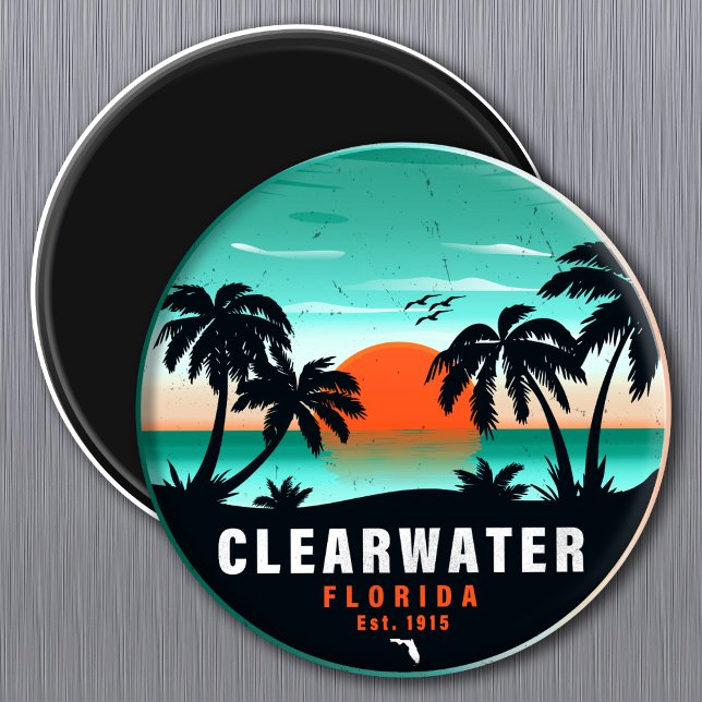 Clearwater Florida Beach Retro Sunset Souvenirs Magnet (Skapare uppladdad)