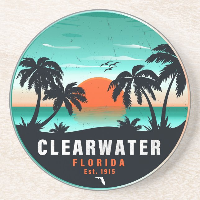 Clearwater Florida Beach Retro Sunset Souvenirs Underlägg (Framsidan)